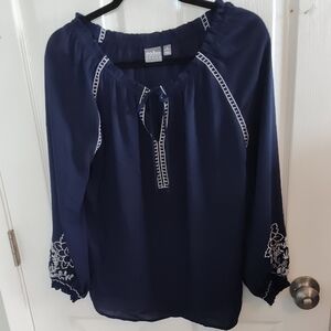 Soho Blue and White Relaxed Embellished Blouse